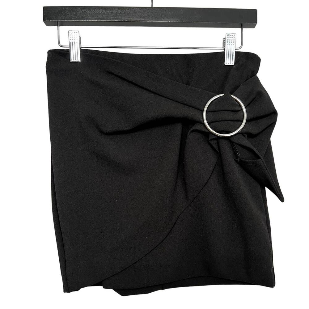NEW! Express Mini Skirt Metal Accent Side Ruche Black - XS